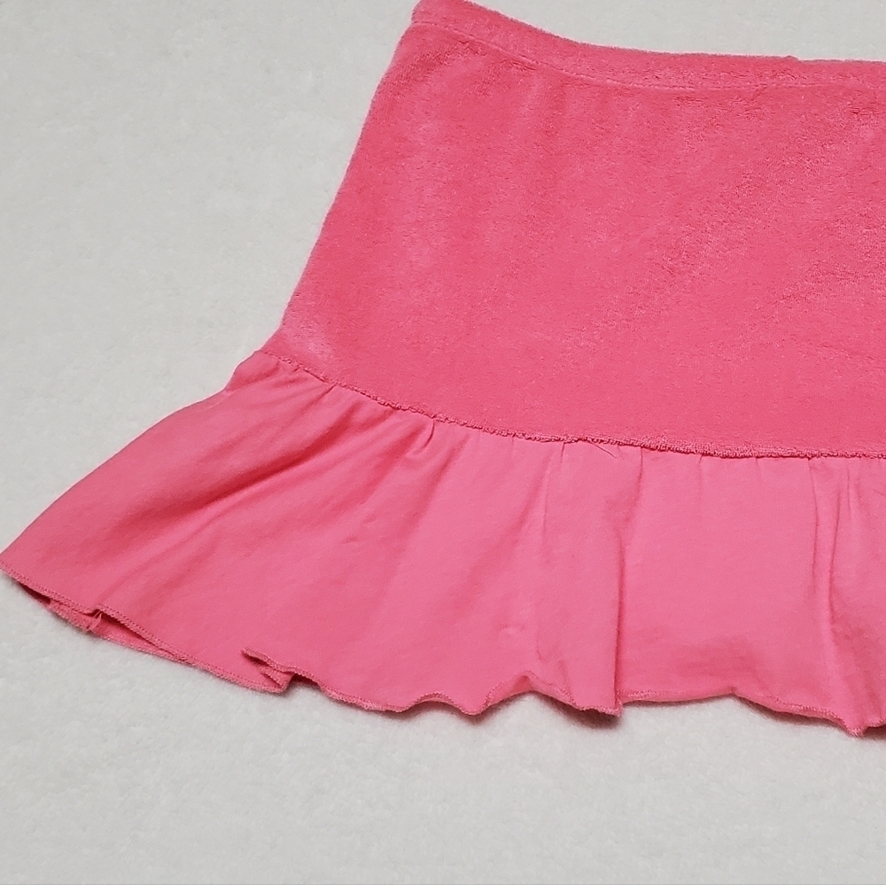 90s Vintage Maurices Bubblegum Pink Terrycloth Extra Low Rise Ultra Mini Skirt M - Picture 11 of 14